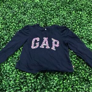GAP Kids Floral Logo Navy Long Sleeve Tee